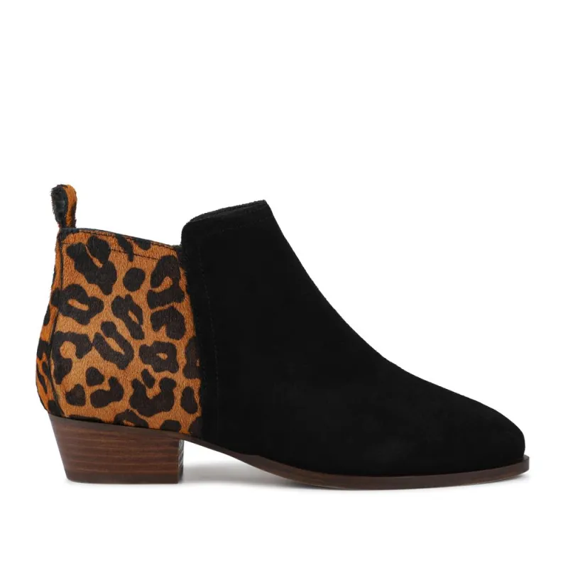 Florie Heeled Leather Ankle Boots - FLORIE / 324 290 - Black Leopard sold by Jones Bootmaker