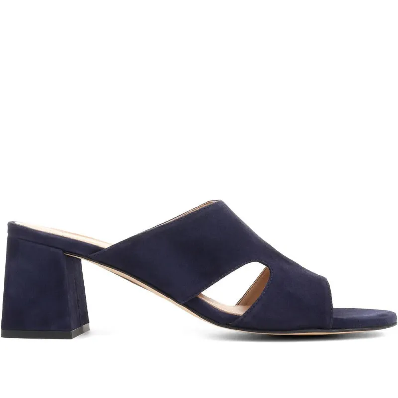 Kennedi Leather Heeled Mule Sandals - KENNEDI / 323 635 - Navy sold by Jones Bootmaker