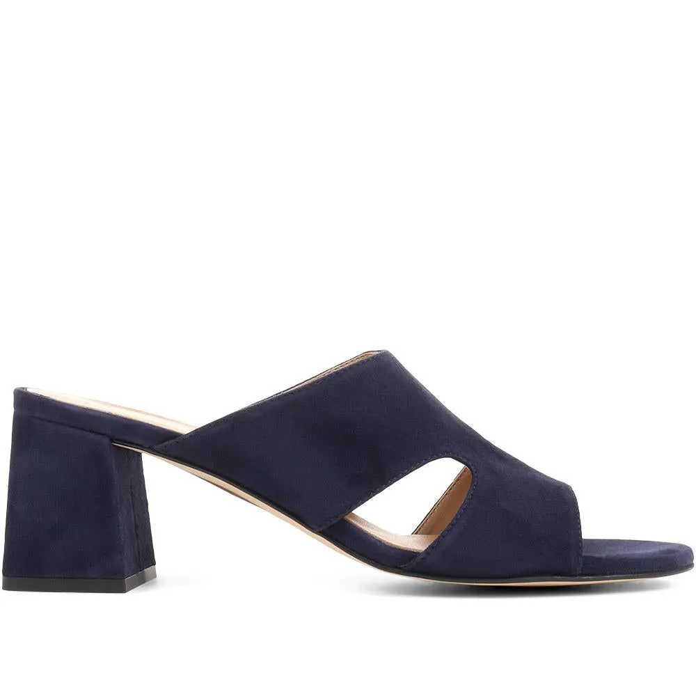 Kennedi Leather Heeled Mule Sandals - KENNEDI / 323 635 - Navy sold by Jones Bootmaker