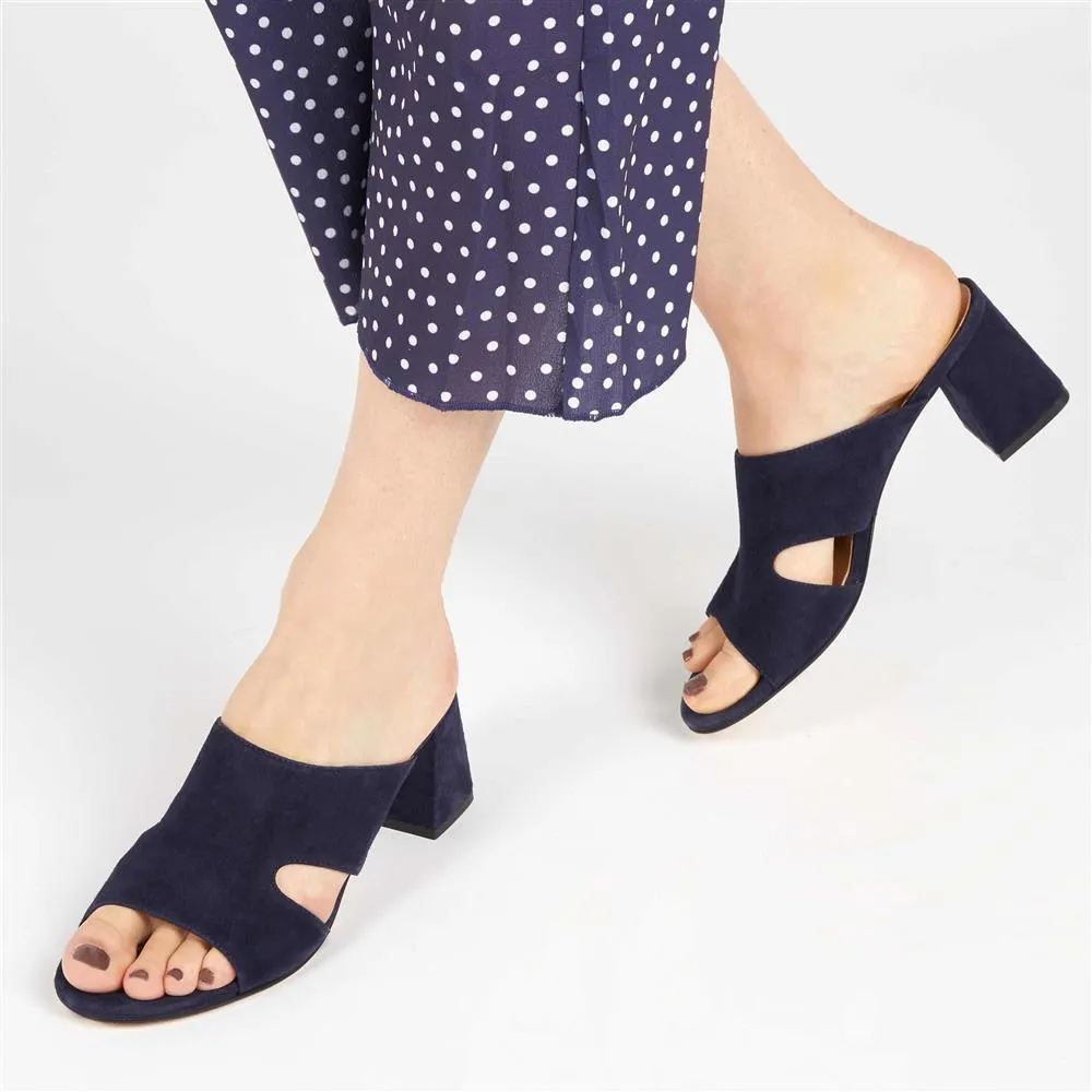 Kennedi Leather Heeled Mule Sandals - KENNEDI / 323 635 - Navy sold by Jones Bootmaker product image thumbnail 5