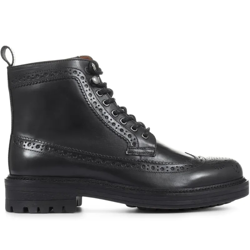 Koby Leather Brogue Boot - KOBY / 319 250 - Buff Black sold by Jones Bootmaker