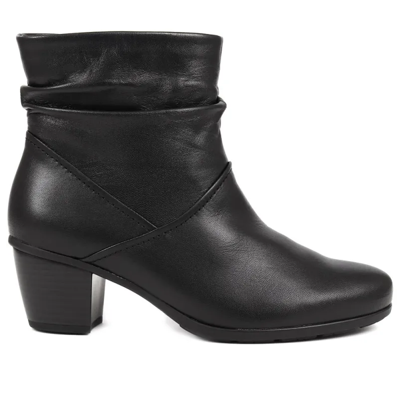 Emblem Heeled Leather Slouch Ankle Boots - GAB38503 / 324 769 - Black sold by Jones Bootmaker