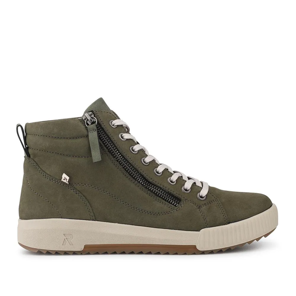 Rieker Leather Zipped Hi Top Trainers - RKR42546 / 328 186 - Green sold by Jones Bootmaker