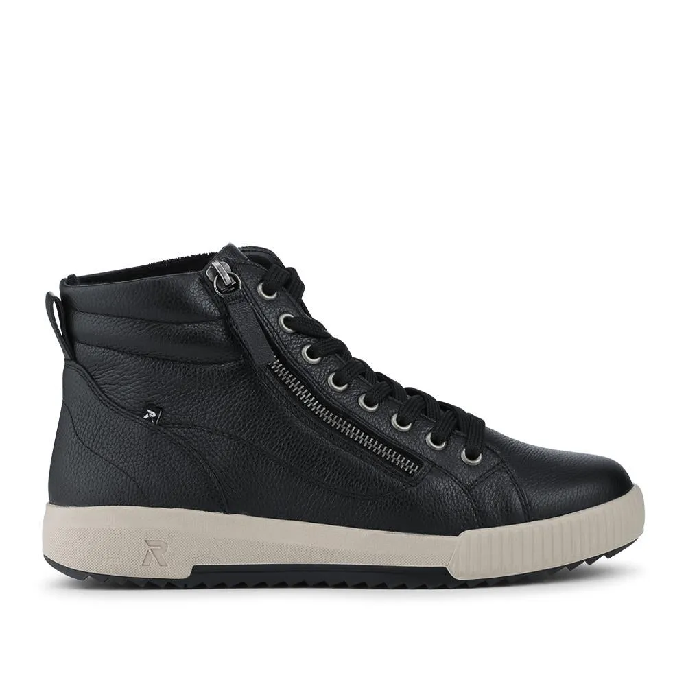 Rieker Leather Zipped Hi Top Trainers - RKR42546 / 328 186 - Black sold by Jones Bootmaker