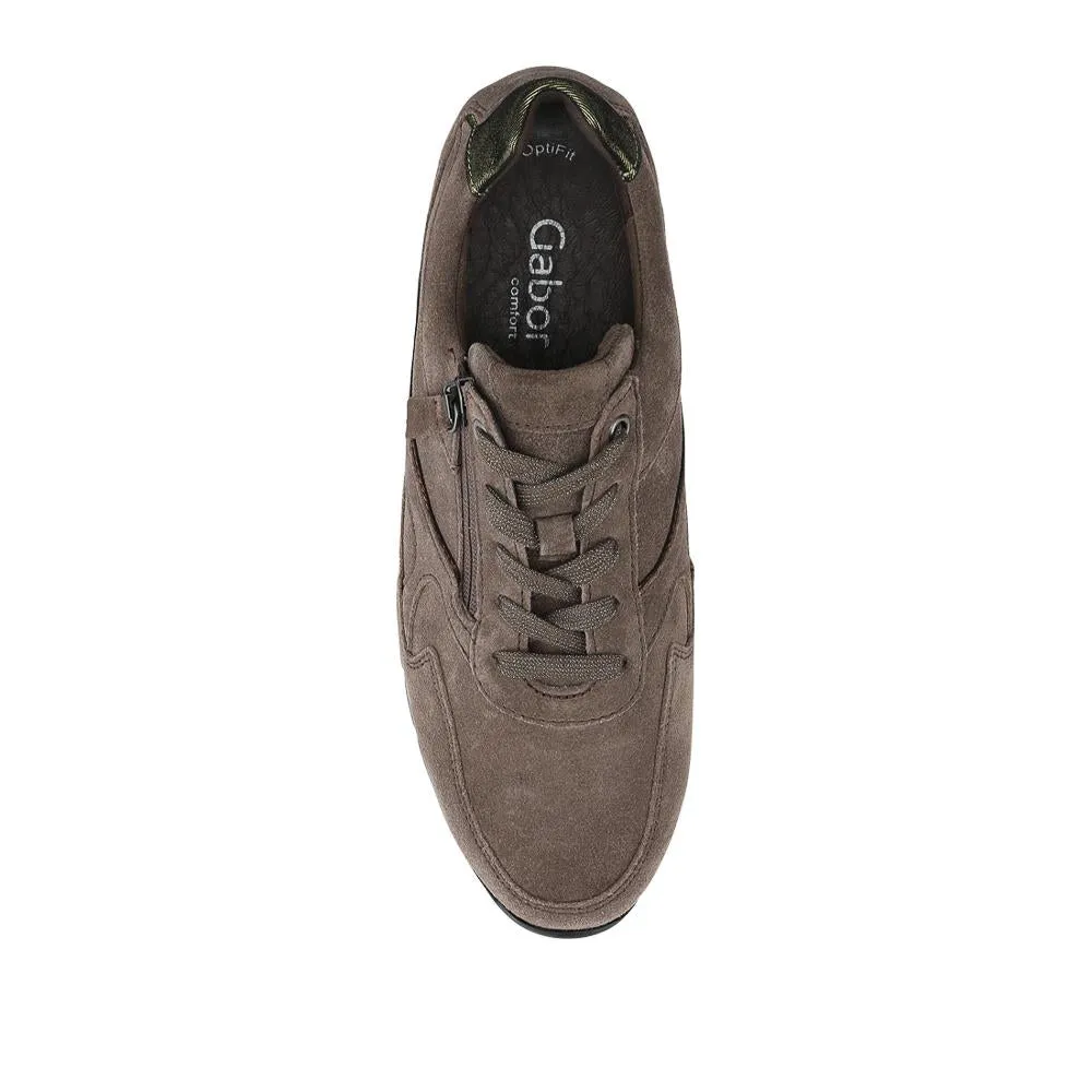 Gabor Wide Fit Leather Zip Fasten Trainers - GAB42542 / 328 955 - Khaki Suede sold by Jones Bootmaker product image thumbnail 4