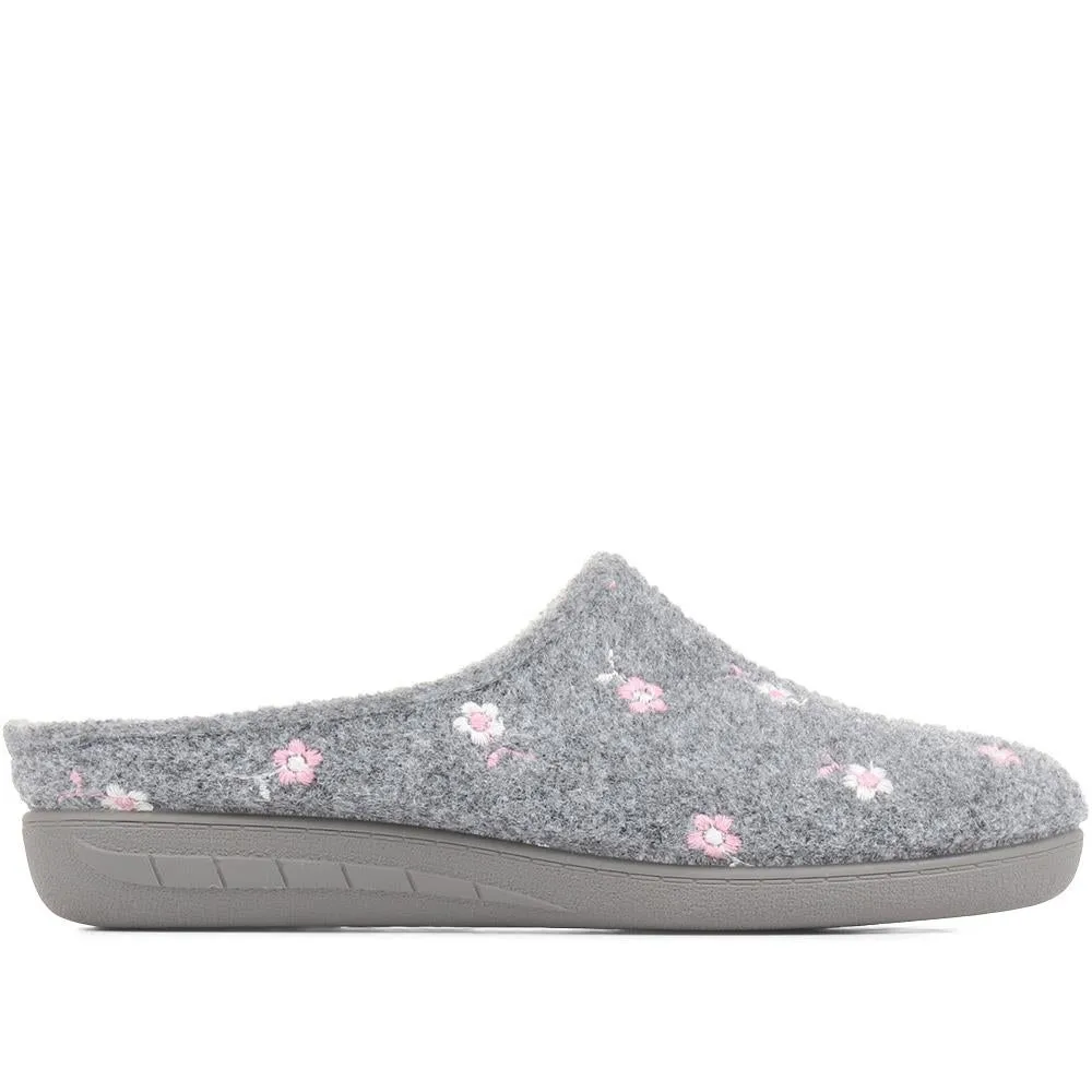 Elodia Embroidered Slipper Clogs - ELODIA / 322 777 - Grey sold by Jones Bootmaker