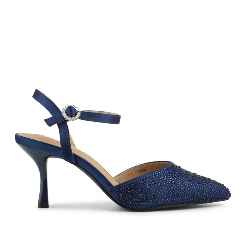 Zena Leather Heeled Court Shoes - ZENA / 327 780 - Navy Glitter sold by Jones Bootmaker