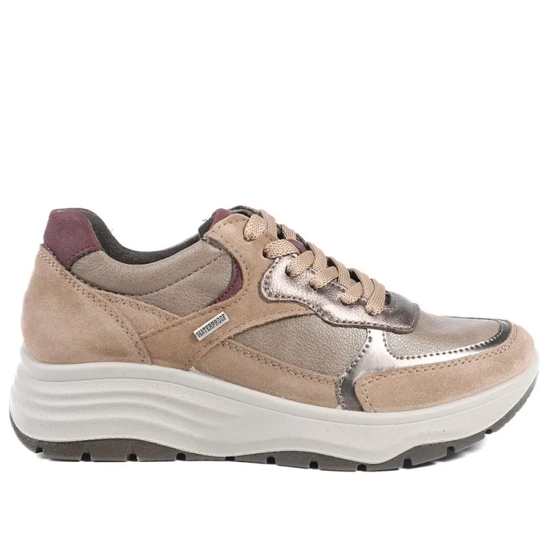 Adelia Wide Fit Leather Lace Up Trainers - ADELIA / 328 602 - Beige Multi sold by Jones Bootmaker