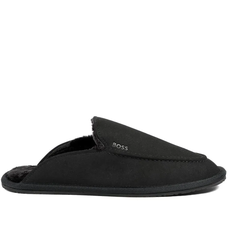 Hugo Boss Microfibre Slippers With Rubber Sole - HUGO42510 / 327 811 - Black made by Hugo Boss