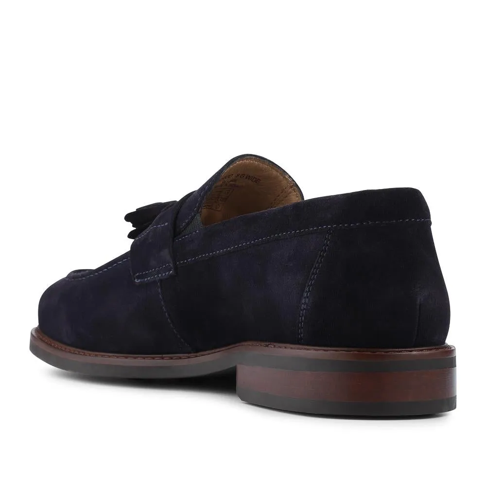 Rodrigo Wide-Fit Leather Tassel Loafers - RODRIGO / 327 901 - Navy Suede sold by Jones Bootmaker