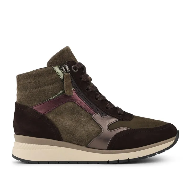 Gabor Wide Fit Leather Zip Fasten Hi Top Trainers - GAB42530 / 328 945 - Khaki Multi sold by Jones Bootmaker
