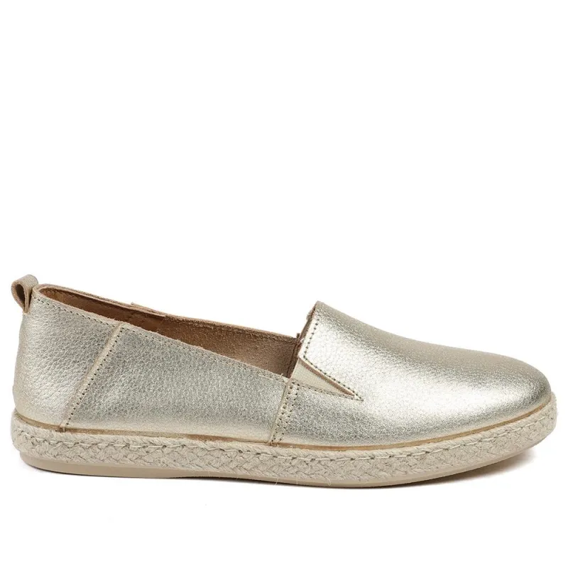 Milan2 Leather Espadrilles - MILAN2 / 329 055 - Gold Leather sold by Jones Bootmaker