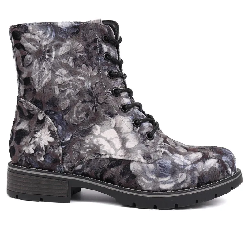 Chunky Lace-Up Ankle Boots - WBINS32015 / 318 884 - Grey Floral sold by Jones Bootmaker