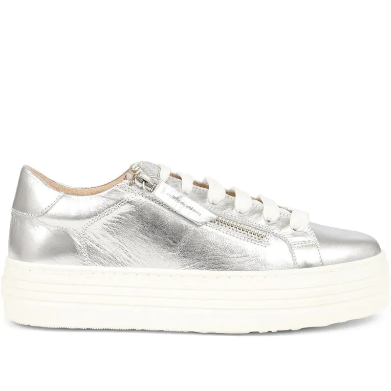 Amaliada Leather Platform Trainers - AMALIADA / 325 316 - Silver sold by Jones Bootmaker