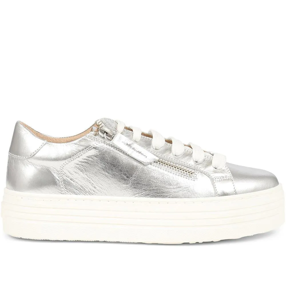 Amaliada Leather Platform Trainers - AMALIADA / 325 316 - Silver sold by Jones Bootmaker