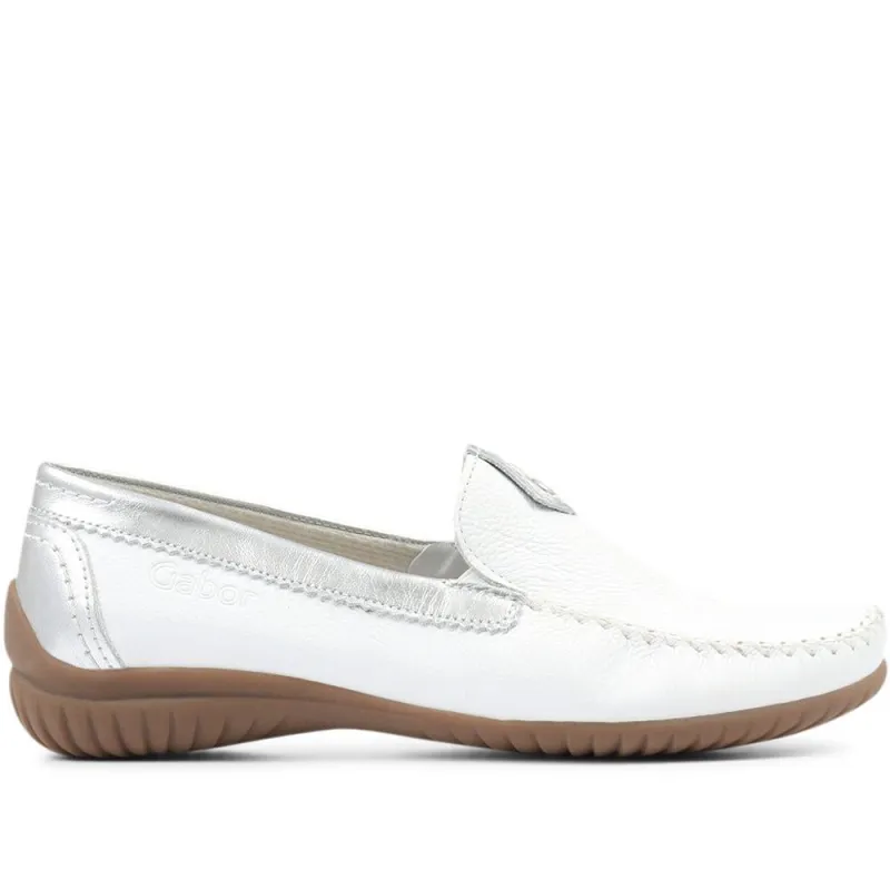 Wide Fit California Leather Moccasin - GAB29566 / 314 654 - White-Silver sold by Jones Bootmaker