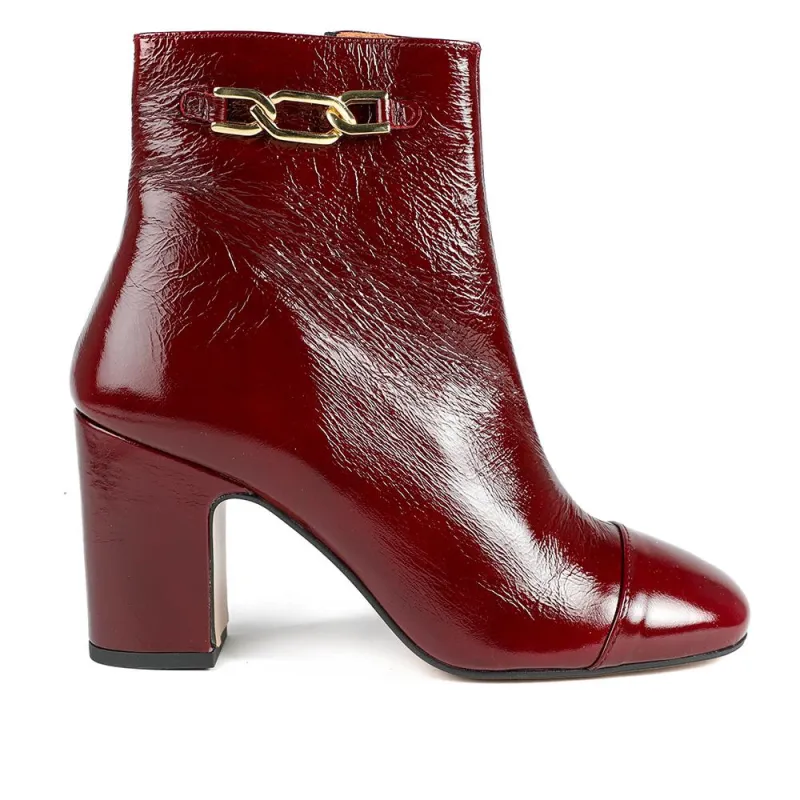 Kamari Leather Zip-Up Ankle Boots - KAMARI / 328 542 - Burgundy Patent sold by Jones Bootmaker