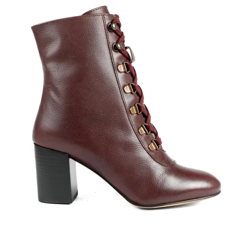 Liana Lace-Up Heeled Ankle Boots - LIANA / 319 203 - Burgundy Leather sold by Jones Bootmaker