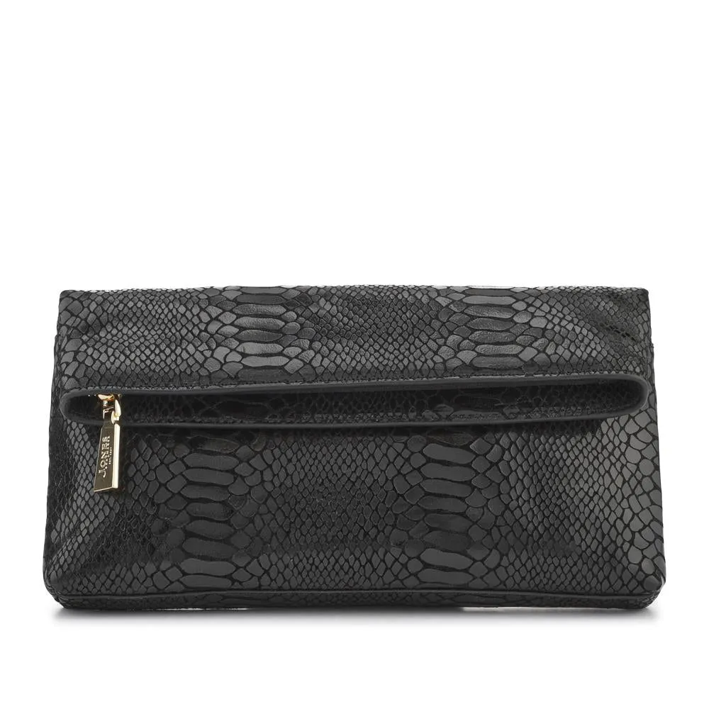 Wylie Fold-Over Metallic Clutch - WYLIE / 323 893 - Black Snake sold by Jones Bootmaker
