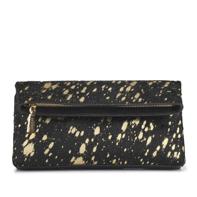 Wylie Fold-Over Metallic Clutch - WYLIE / 323 893 - Black Sparkle sold by Jones Bootmaker