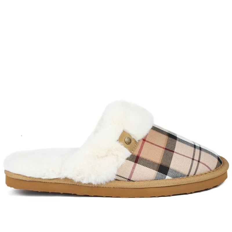 Barbour Claudia Tartan Mule Slippers - BARBR42506 / 328 565 - Beige Multi sold by Jones Bootmaker