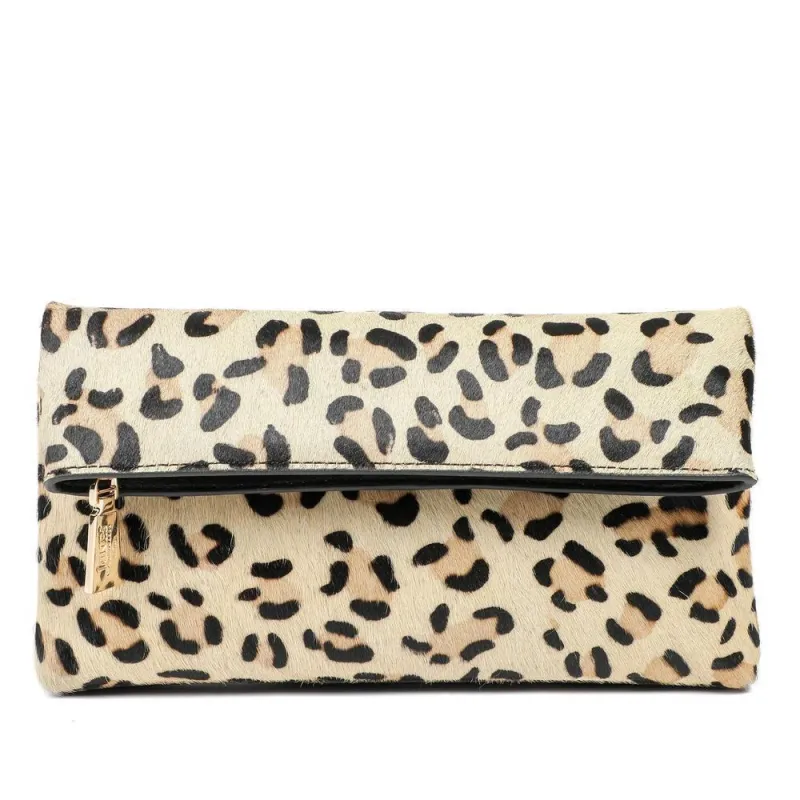 Wylie Fold-Over Metallic Clutch - WYLIE / 323 893 - Leopard sold by Jones Bootmaker
