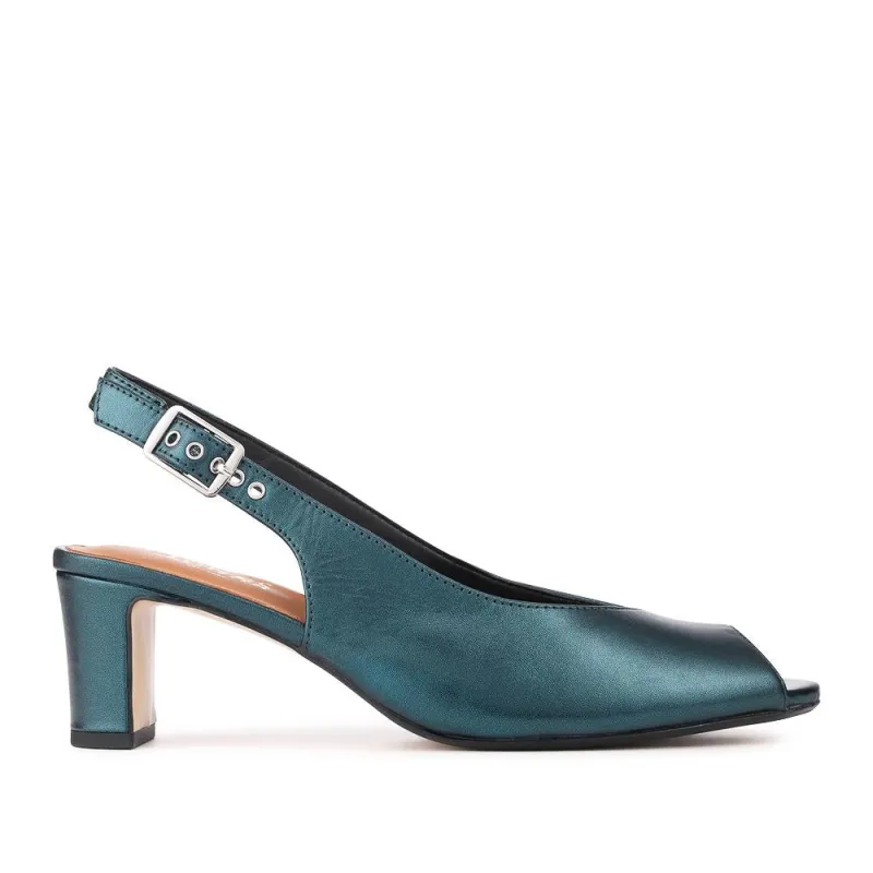 Xiomara Leather Slingback Court Shoes - XIOMARA / 327 552 - Teal Metallic sold by Jones Bootmaker