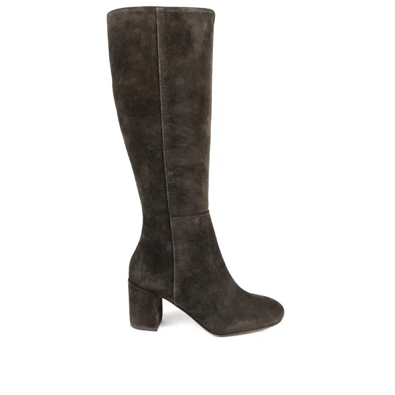 Neptune Extra-Small Calf Fit Long Leather Boots - NEPTUNELONGXS / 326 214 - Chocolate Suede made by Jones Bootmaker