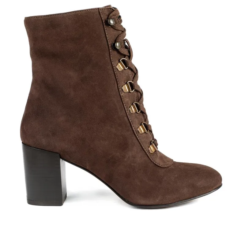 Liana Lace-Up Heeled Ankle Boots - LIANA / 319 203 - Chocolate Suede sold by Jones Bootmaker