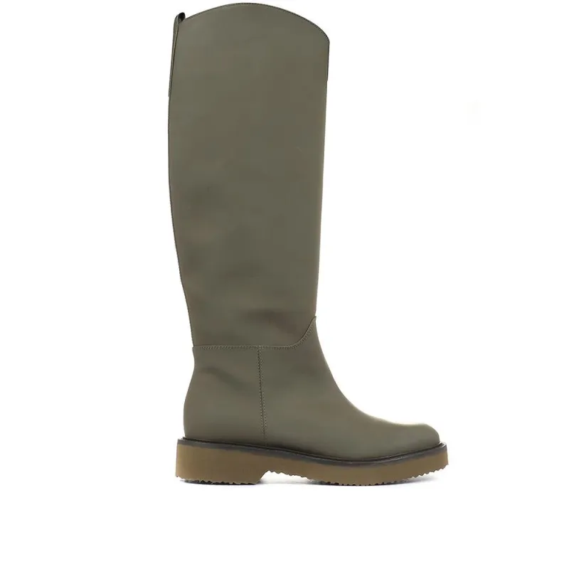 Cadee Leather Knee High Boots - CADEE / 321 287 - Khaki made by Jones Bootmaker