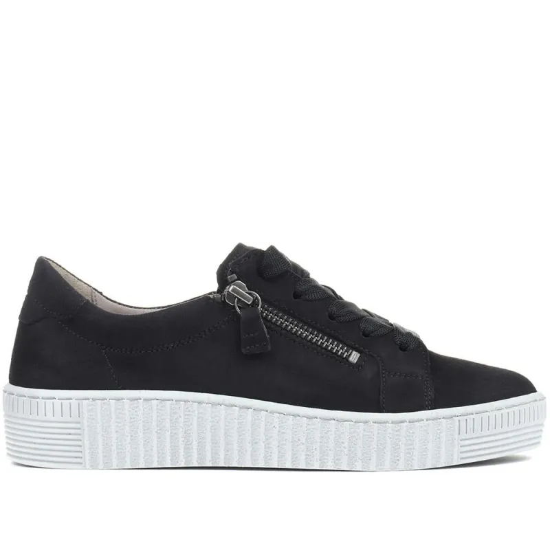 Wisdom Dual Zip Flatform Trainers - GAB31501 / 317 499 - Navy Suede made by Jones Bootmaker