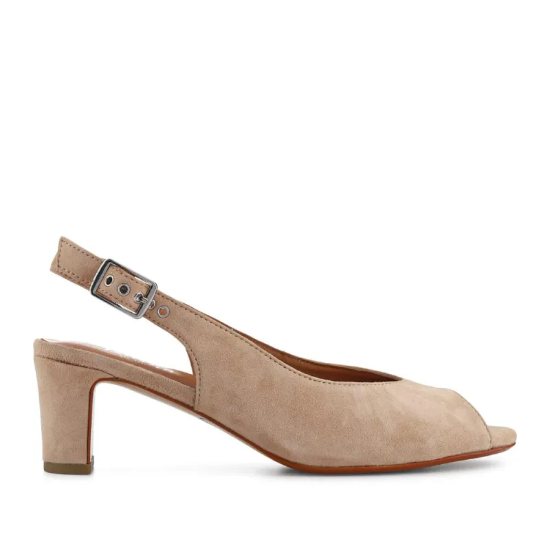 Xiomara Leather Slingback Court Shoes - XIOMARA / 327 552 - Beige Suede sold by Jones Bootmaker