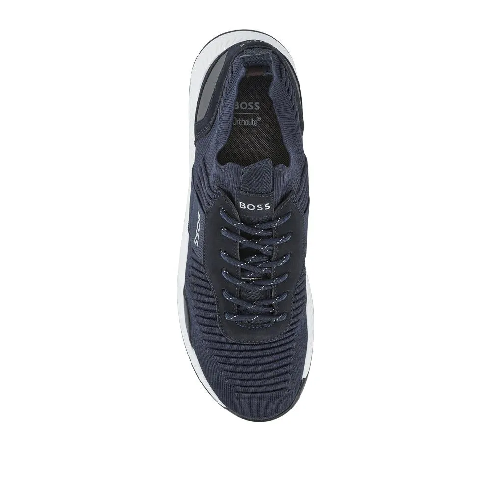 Knitted-Upper Trainers W/ Branding & Suede Trims - HUGO41502 / 327 622 - Navy sold by Jones Bootmaker product image thumbnail 4