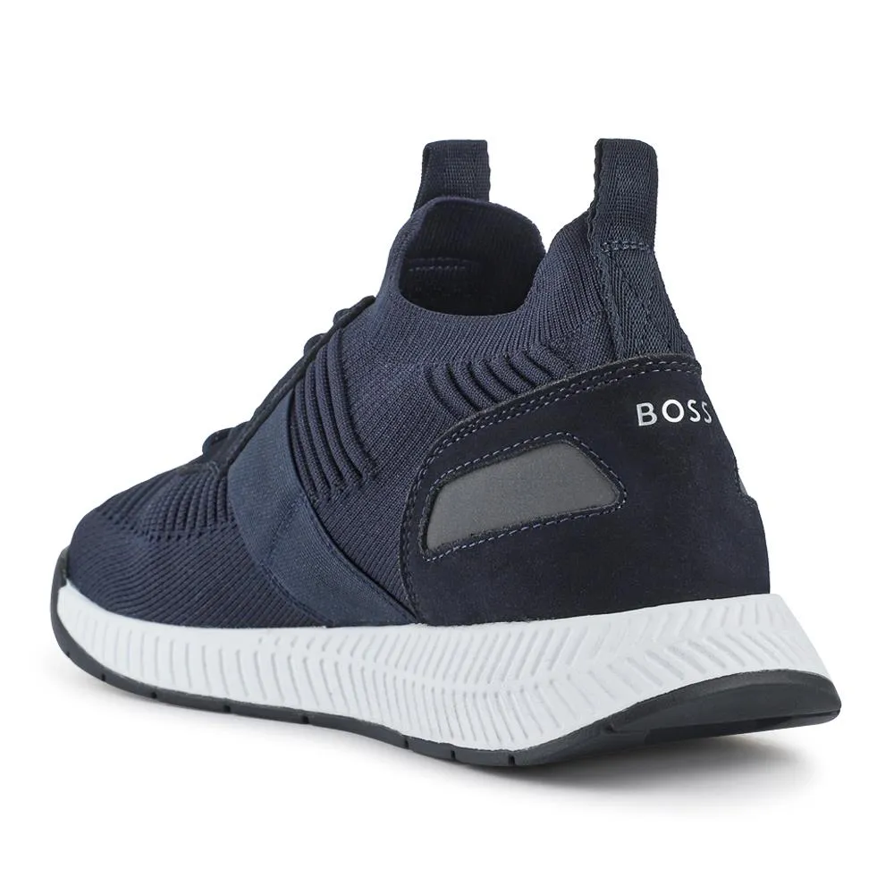 Knitted-Upper Trainers W/ Branding & Suede Trims - HUGO41502 / 327 622 - Navy sold by Jones Bootmaker product image thumbnail 3