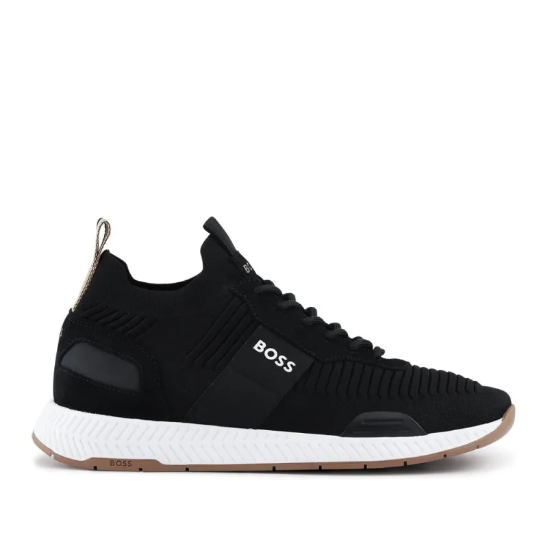 Knitted-Upper Trainers W/ Branding & Suede Trims - HUGO41502 / 327 622 - Charcoal sold by Jones Bootmaker