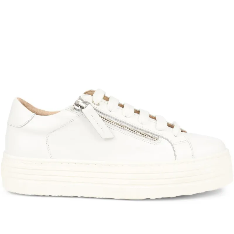 Amaliada Leather Platform Trainers - AMALIADA / 325 316 - White sold by Jones Bootmaker