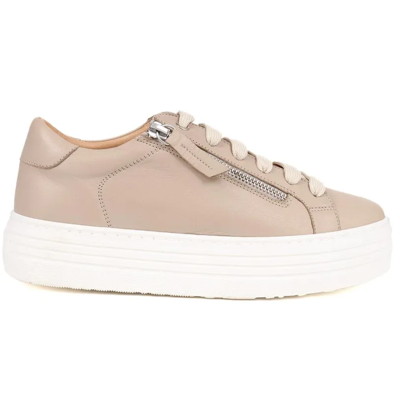 Amaliada Leather Platform Trainers - AMALIADA / 325 316 - Stone sold by Jones Bootmaker