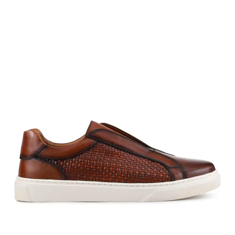 Swindon Leather Woven Slip On Trainers - SWINDON / 328 818 - Tan sold by Jones Bootmaker