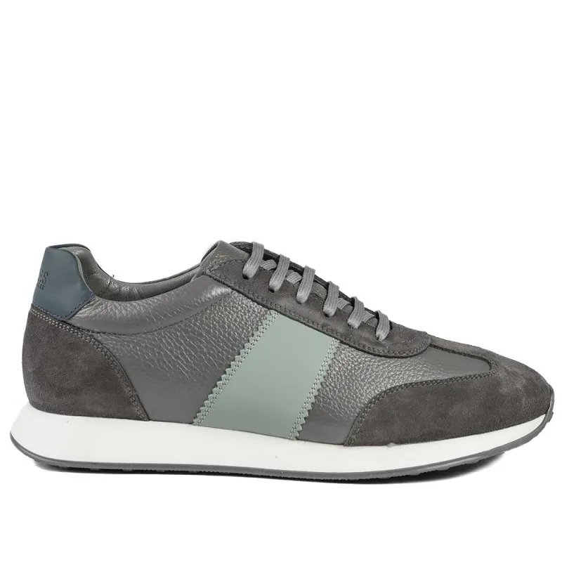 Silvio Leather & Suede Low-Top Trainer - SILVIO / 329 066 - Grey Suede made by Jones Bootmaker