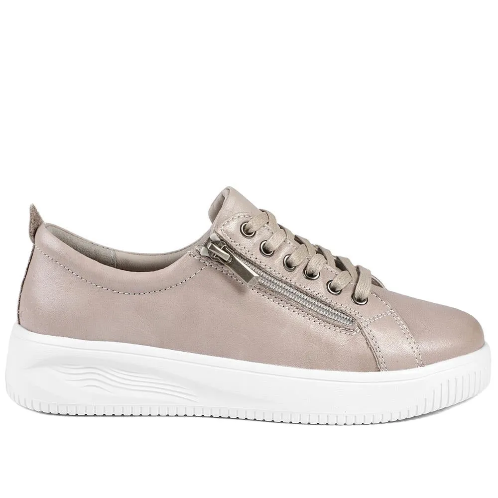 Anara Zip & Lace Leather Trainers - ANARA / 329 010 - Stone sold by Jones Bootmaker