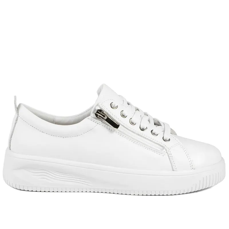 Anara Zip & Lace Leather Trainers - ANARA / 329 010 - White sold by Jones Bootmaker