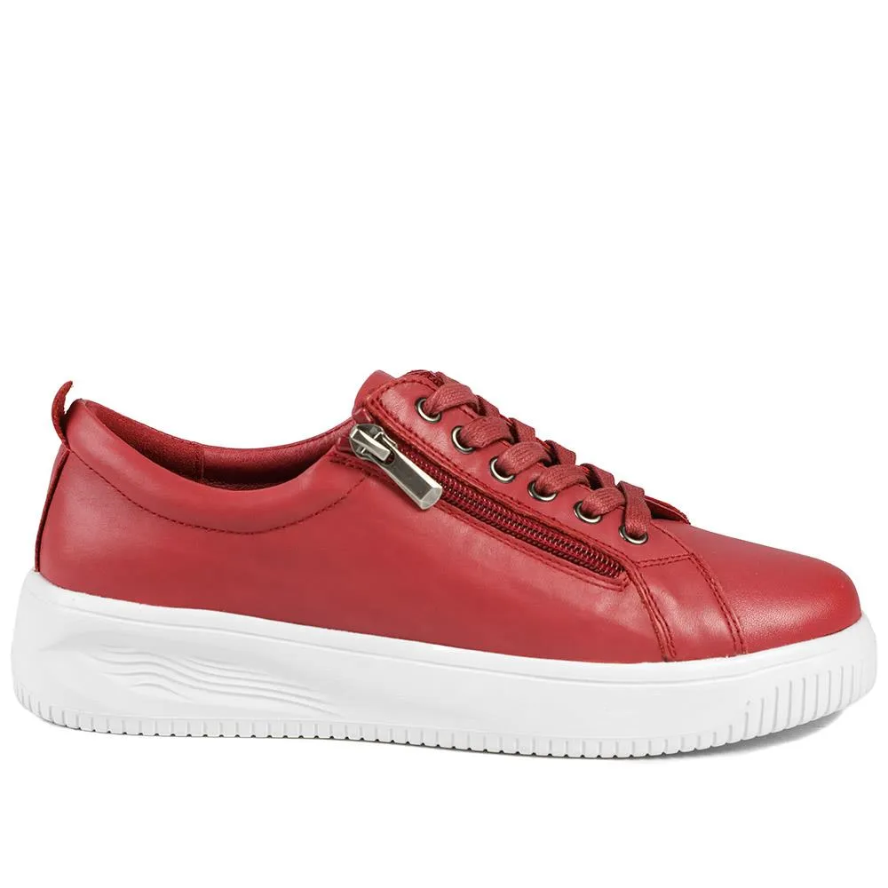 Anara Zip & Lace Leather Trainers - ANARA / 329 010 - Red sold by Jones Bootmaker