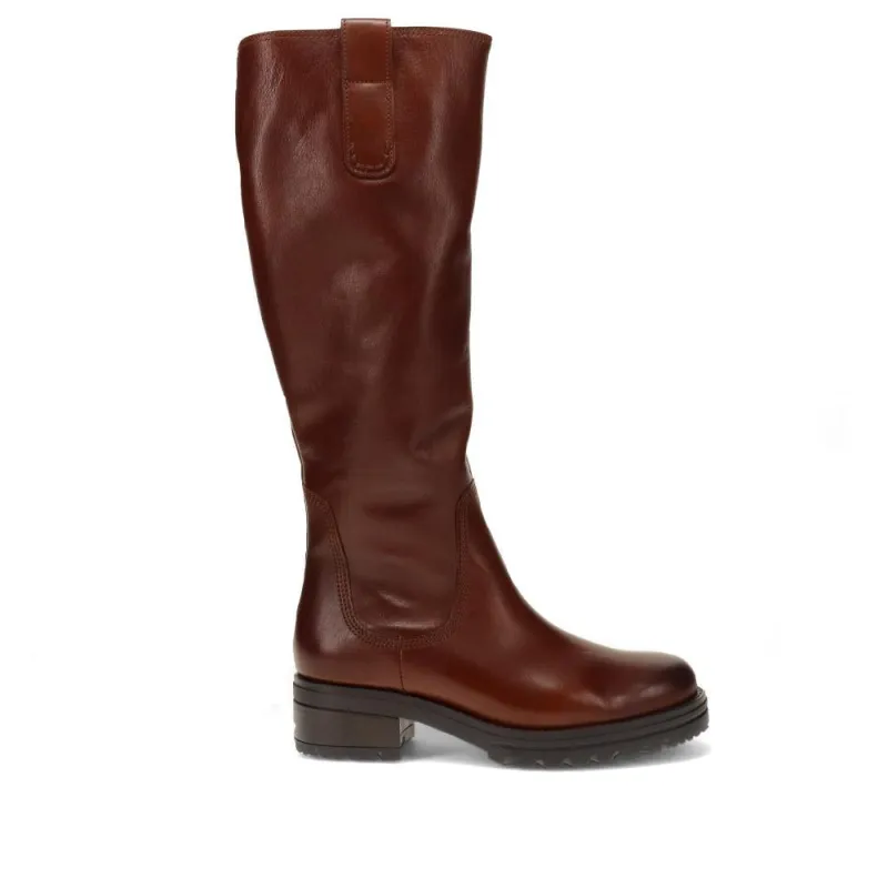 Sadberge Leather Block-Heeled Long Boots - GAB40517 / 325 891 - Cognac made by Jones Bootmaker