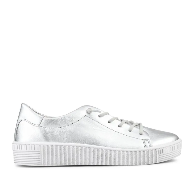 Gabor Casual Leather Lace Up Trainers - GAB43002 / 328 668 - Silver made by Jones Bootmaker