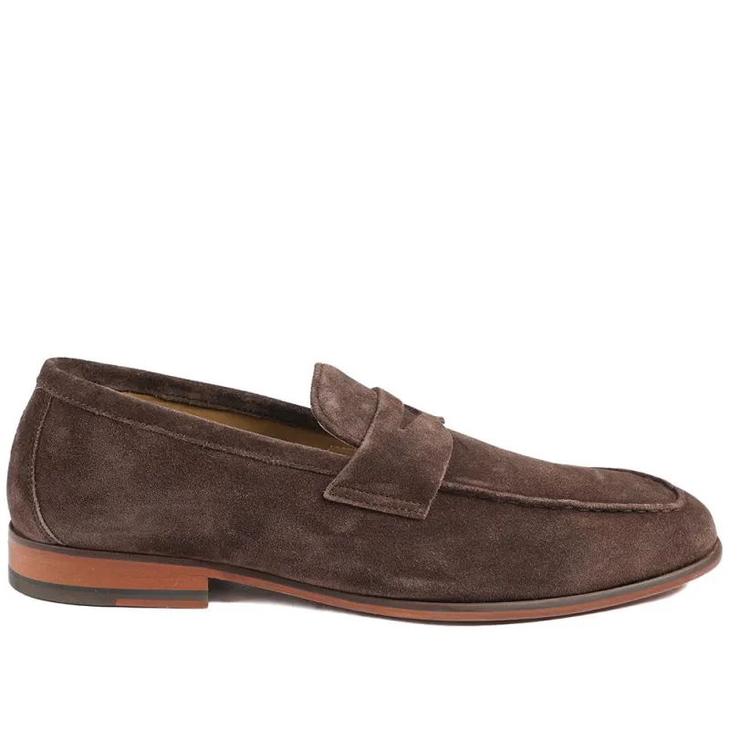 Oliver Sweeney Keyworth Suede Penny Loafers - OLIVR43501 / 329 196 - Choco Suede sold by Jones Bootmaker