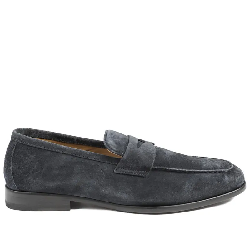 Oliver Sweeney Keyworth Suede Penny Loafers - OLIVR43501 / 329 196 - Navy Suede sold by Jones Bootmaker