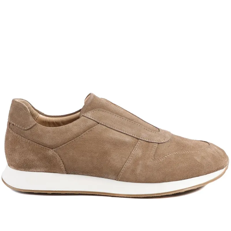 Taccino Leather Slip On Trainers - TACCINO / 329 061 - Taupe Suede sold by Jones Bootmaker