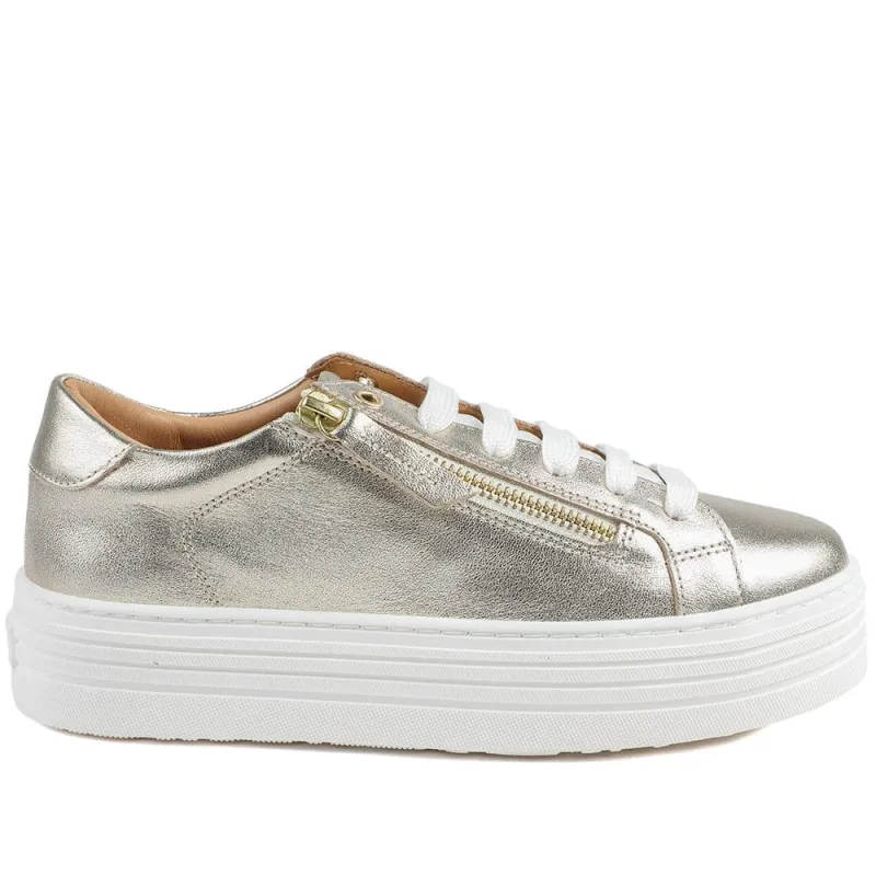 Amaliada Leather Platform Trainers - AMALIADA / 325 316 - Gold Metallic sold by Jones Bootmaker