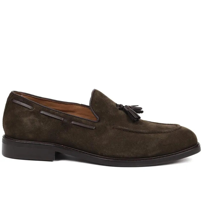 Rhett Gents Suede Tassel Loafers - RHETT / 324 381 - Khaki Suede made by Jones Bootmaker