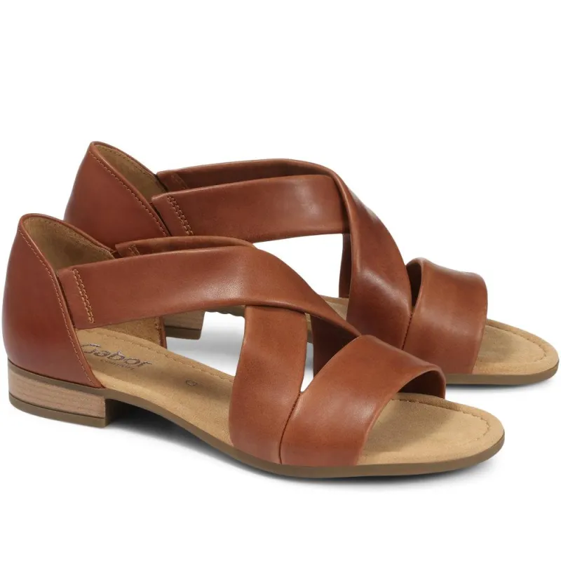 Wide Fit Flat Leather Sandals - GAB29541 / 314 631 - Brown made by Jones Bootmaker